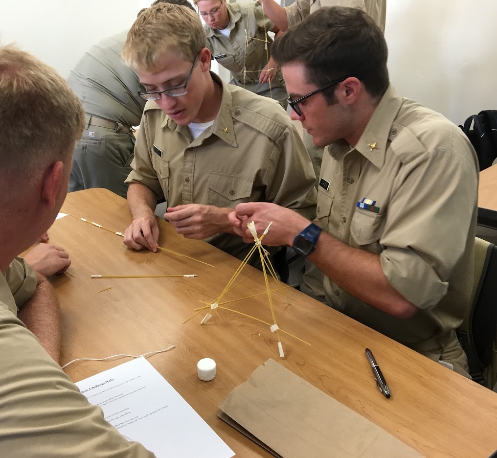 Students working on the Marshmallow Challenge